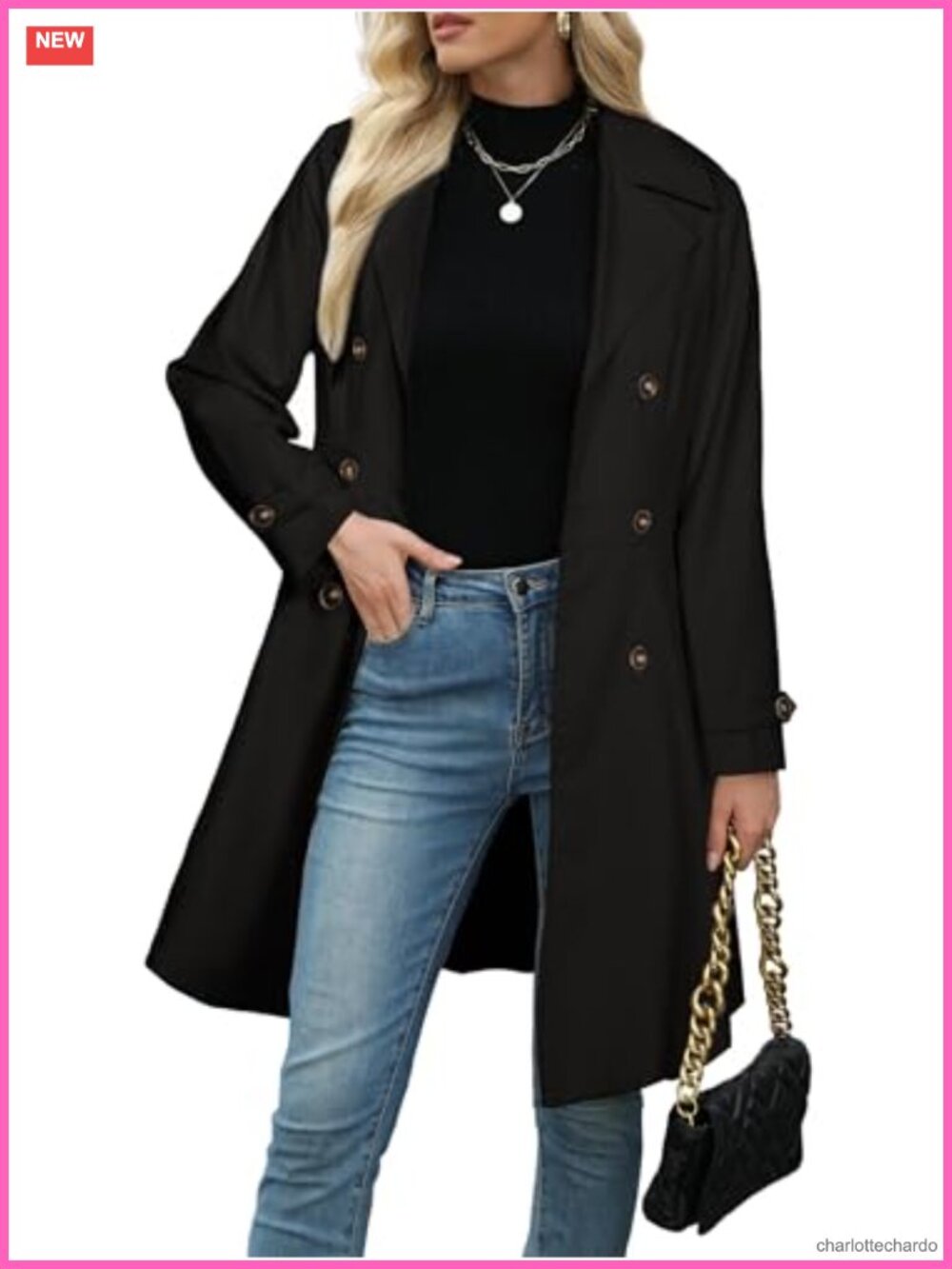 Double-Breasted Trench Coat Long Windbreaker Overcoat with Belt